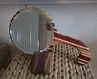 Vintage Wooden Handcrafted Handheld Mirror With Beveled Glass With Wooden Stand