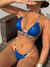 Sexy Bikini Push Up Brazilian Swimwear Women Rhinestone Ring Linked Bathing Suit