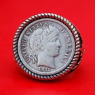 Us 1911 Barber Dime Silver Coin 925 Sterling Silver Ring Banknote Olive Leaf