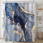 4 Pcs Blue Marble Shower Curtain Set Gold Bathroom Sets With Rugs
