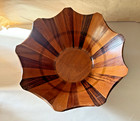 Vintage Artisan Crafted Banded Multi-wood Mid Century Centerpiece Bowl  10 