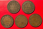 Canada 5 Large Cents 1859 1904 1911 1916 And 1918