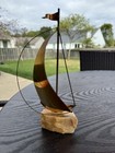 Vintage Demott Art Sculpture Brass Sailboat And Quartz Base Signed 8 1 2    Tall
