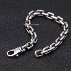 Real 925 Sterling Silver Men s Bracelet 7mm Rectangle Cable Link 7 87inch