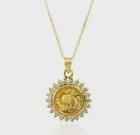 925 Sterling Silver Gold Coin Pendant Necklace Yellow Gold Plated Cz