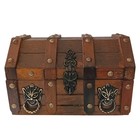 Vtg 70s Treasure Chest Decanter Set Amber Glass Medieval Spanish Lions Head Mcm