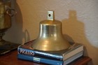 Vintage Nautical Brass Ship Bell Heavy Brass 8 hx9 w Hanging Bell 7 Lbs 4oz