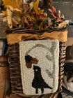 Primitive folk Art handmade wool Rug Hooking  fall Foliage Basket  bird   Flower