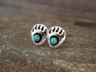 Native American Sterling Silver   Turquoise Bear Paw Stud Post Earrings