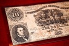 1861  10 Dollar Bill  1st Series T-30 Confederate Money Civil War  Frame  Red Sn