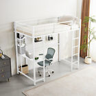 Twin Size Loft Metal Loft Bed With Ladder Space-saving For Kids Teens Juniors