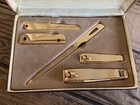 Vintage Men s Manicure Set Travel Case 5-pc Goldtone Steel Tools C  1960s 1970s