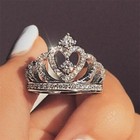 Women Crown Jewelry 925 Silver Ring Cubic Zircon Wedding Ring Sz 6-10