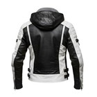 Mens Black White Leather Biker Jacket Hooded Racing Slim Fit Cyberpunk Moto Coat