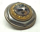 Large Antique Jeweled Button W  Molded Glass Center   Ornate Tiered Brass Border