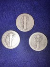 3 Mercury Dimes     90  Silver     Circulated Condition     Authentic - Ship Free