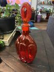 Vintage Handblown Red Orange Amberina Empoli Glass Decanter Bottle Beautiful  