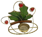 Christmas Stained Glass Tea Light Votive Candle Holder Holly Leaves   Berries