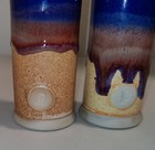 Studio Pottery Shakers Salt Pepper Walt Glass Drip Glaze Blue Cranberry Vtg 
