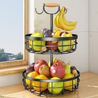  2-tier Fruit Basket Bowl Vegetable Storage With Dual Banana Tree Hanger And 