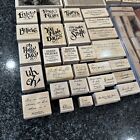 Stampin    Up  - Lot Of 81 Wooden Rubber Stamps - Texture Word Phrases Garden Tool