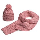 2pcs Women Winter Warm Long Scarf Knitted Hat Cable Knit Ski Beanie Set With Pom