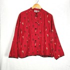 Chicos Design Y2k Red Silk Mandarin Collar Jacket Frog Button Calligraphy Sz L