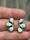 Sterling Silver White Water Turquoise 3 Stone Cluster Drop Stud Earrings  925