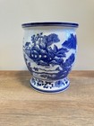 Vintage Chinese Blue And White Porcelain Wide Vase 7 5    Chinoiserie Planter