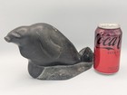 Large And Heavy 9 25  Vintage Inuit Soapstone Carved Seal  Signed 