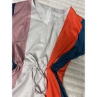 Women Colorblock V-neck Short Sleeve Romper Drawstring Waist Navy Pink Orange L
