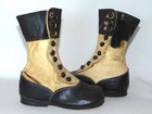 Antique Victorian Cream   Black Leather 9-side Button Child Spat Shoes Boots