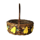Vintage Woven Basket 9 5x8x10 Hand Painted Embossed Pears Rare Cottage Farmhouse