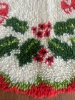 Vintage Christmas Tree Skirt Latch Hook Holly Candy Cane 34  Wreath Holiday Deco