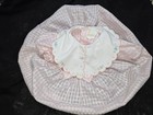 Vintage Toddler Bib Floral Embroidered Pink Ruffle Trim Dress
