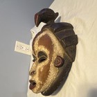 Vintage Baule Mblo Mask Ivory Coast African Tribal Art Carved Wood With Bird