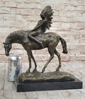 Original Fisher American Artist Native American Chief Rides Horse Bronze Statue