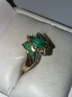 Vintage Solid 10k Gold Marquise-cut Natural Emerald Diamond Ring Size 7