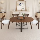 5-piece Expandable Round Dining Table Set With 4 Chairs   Metal Frame Wood Table