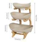 3 Tier Ceramic Fruit Basket Bamboo Frame  Porcelain Bowls For Fruit Snacks