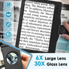 30x 6x Rechargeable Magnifying Glass For Reading  Large Full Page Magnifier