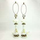 Pair Of Vintage Opal Glass Italian Lamps Gilded With Marble Base  21 