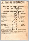 D m  Jones   Co  Scranton  Pa Dr  Thomas Electric Oil Victorian Trade Card Fan