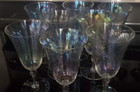 Set 8 Hand Blown Bohemian Glass Water Goblets Iridescent Optic Pattern