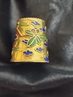 Vintage Thimble Floral Cloisonne Sewing Brass Enamel Over Gold Tone Bird