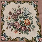 Vtg Needlepoint Completed Dusty Rose Bkgd Floral Bouquet On Beige Hand Stitched