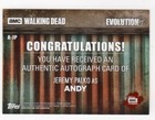 Topps The Walking Dead Evolution Jeremy Palko Andy Auto