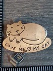 Love Me Love My Cat Copper Tone Pin Brooch H9