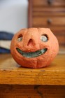 Antique Halloween Paper Mache Pumpkin Jack O Lantern 1900   s Vintage Original