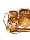 Culver Valencia Mcm Glass Low Ball Barware Set 22kt Gold  green Diamonds   Caddy